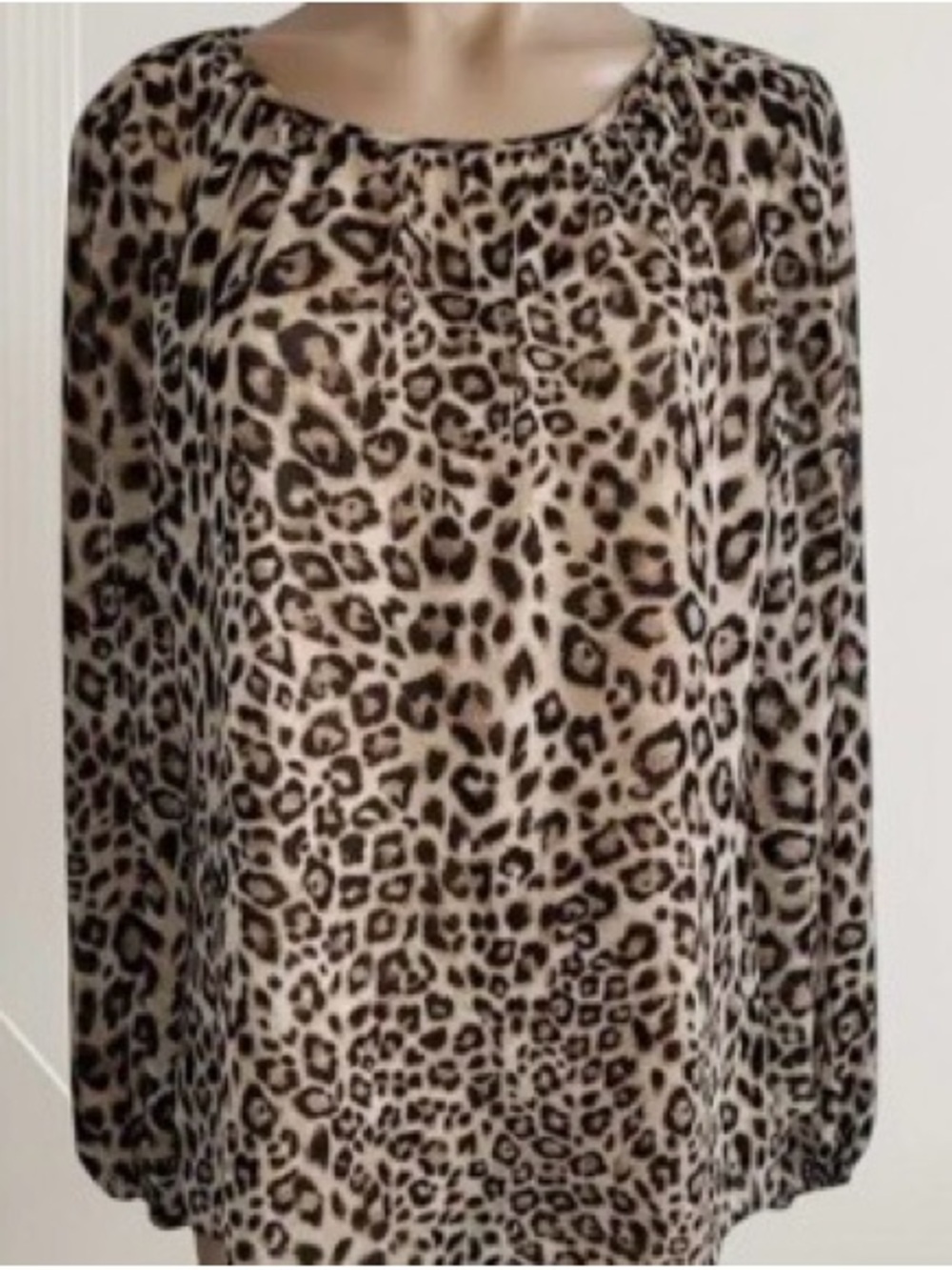 White House Black Market Leopard Print Long Sleeve Sheer Blouse Sz 10